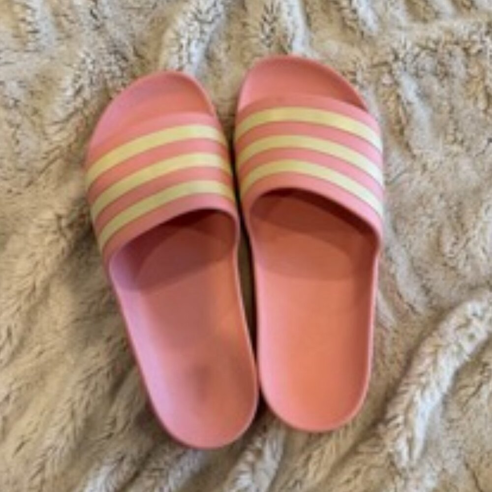 Adidas Pink and White Slides size 8